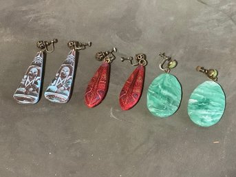 Vintage Carved Stone Earrings Lot