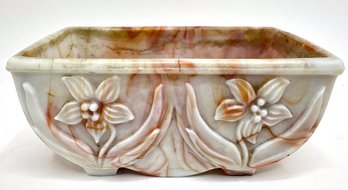 Vintage 1930's Akro Agate Daffodil Slag Glass Planter