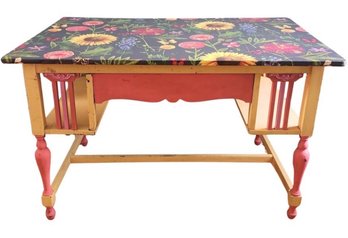 Pink And Yellow Desk With Floral And Butterfly Top