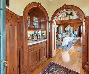 A Handsome Arched Custom Hand Crafted - Marble Top - Mirrored Wet Bar