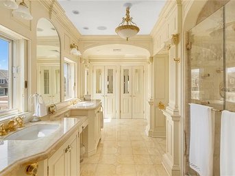 A Custom Crafted Wood Double Vanity & Makeup Desk - Primary