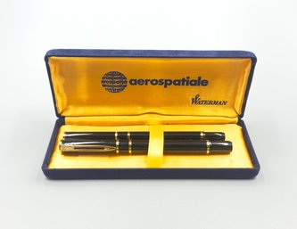 Pair Blue & Gold Waterman Fountain Pen & Roller Pen