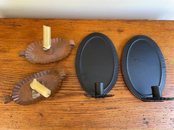 Primitive Style Oval Tinner Candle Wall Sconces And Rust Finish Candle Holders