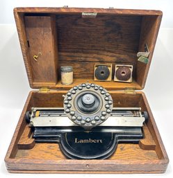 Antique 1900s Lambert Rotary Typewriter In Original Wooden Box No. 7397