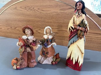 Darice Pilgrim Couple With Fabulous Carved Native American Woman 13'