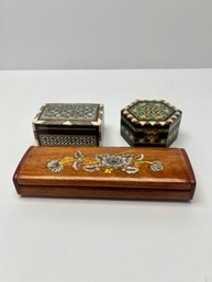 Set Of 3 Wooden Inlaid Boxes  Various Sizes