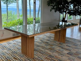 Crate & Barrel 'Dakota' European White Oak Live Edge Dining Table With Custom Glass Top