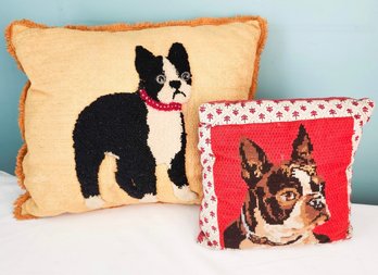 Antique Dog Pillows - Needlepoint And Woolly