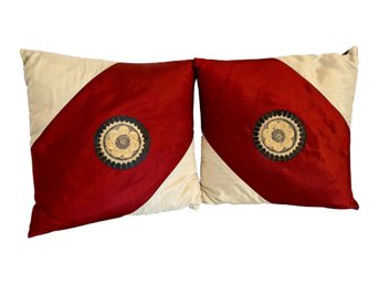 Two Silk Slipcovered Throw Pillows