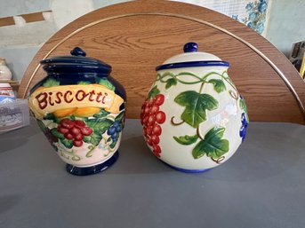 2 Pc. Biscotti And Cookie Jar Handpainted For Nonni's