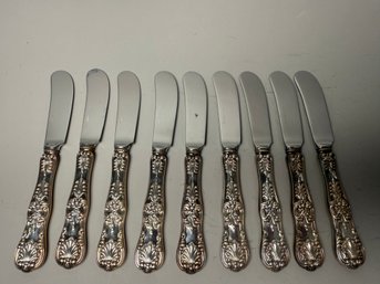 Nine Antique Tiffany & Company Sterling Silver 'English King' Butter Spreader Knives, Pat 1885 - The Moore Era