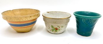 Vintage McCoy Bowl, Vintage McCoy Green Planter &  Vintage Hall Christmas Bowl