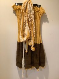 Yellow & Brown Handknit Skirt / Dress & Scarf #17