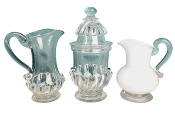 Art Reed Studio Glass Pitchers And Candy Jar