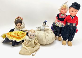 Vintage Dolls: Dovina Dutch Children, Madame Alexander Greece International Doll, Pin Cushion & Baby ,