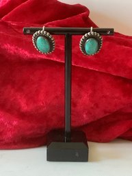 Sterling Silver Turquoise Oval Clip On Earrings #10