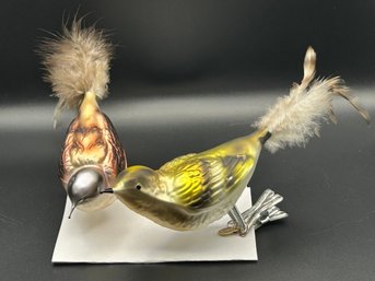 Vintage 1950s Mercury Glass Clip-on Bird Ornaments With Natural Feather Tails