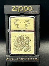 Vintage ZIPPO Scrimshawed Lighthouse Lighter In Box