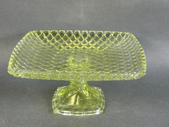 Vintage Diamond Star Green Glass Pedestal Stand
