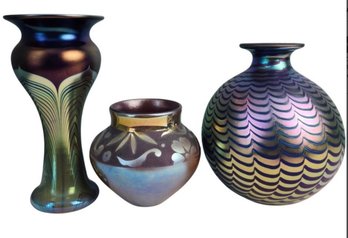 Lot Of 3 Steven Correia Art Glass Vases California