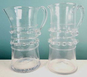 Two Beautiful Handblown Venetian Style Pitchers By Juliska