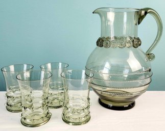 Juliska Handblown Venetian Glass Pitcher And Glasses