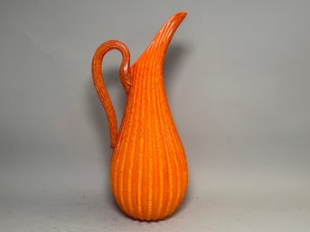 Marthas Vineyard Glassworks Andrew Magdanz Vibrant Orange Hand Blown Signed Art Glass Pitcher