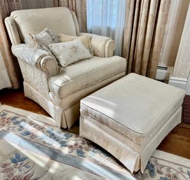 Elegant Scroll Arm Skirted Armchair And Matching Ottoman