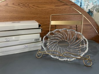 6 Mikasa Peppermint Clear Sweet Dishes In Boxes  9 1/2'