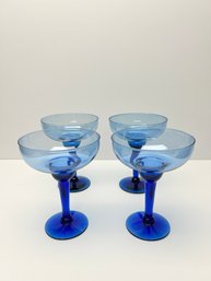 4 Blue Glass Margarita Glasses