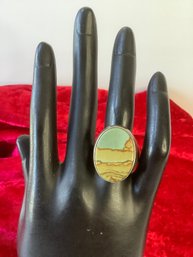 Sterling Silver Landscape Jasper Oval Ring Size 8 #14