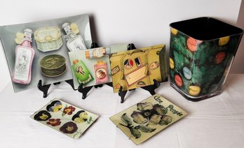 John Derian Decorative Plates And Waste Basket