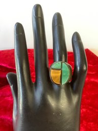 Sterling Silver Geometric Turquoise & Tiger's Eye Ring Size 10 #16