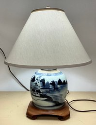 Vintage Blue & White Asian Landscape Porcelain Table Lamp