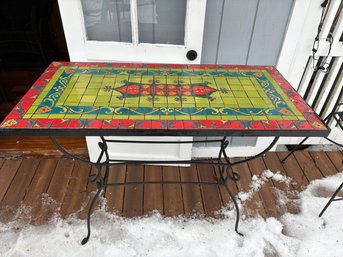 1990s Contemporary Tuscan Style Tile & Iron Bar Table