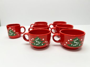 Set Of 7 Waechtersbach Red Christmas Tree Mugs - Collectible Holiday Design