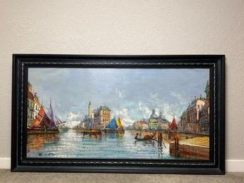 Large Beautiful E Vietri Signed Venetian Landscape Original Oil Painting