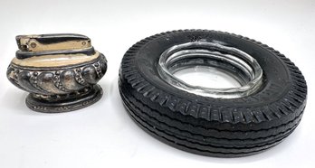 Vintage Ronson Crown Lighter & Armstrong Tire Shaped Ash Tray