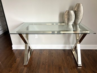 Pottery Barn Glass Top Desk With Chrome X Base