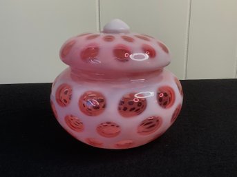 Fenton Coin Dot Cranberry Opalescent Glass Candy Dish