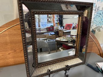 Nail Head On Wood 18' Square Mirror With Beveled Mirror
