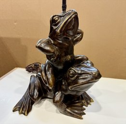 Pair Of Gabriella Crespi Cast Brass Frogs Lamps, Signed