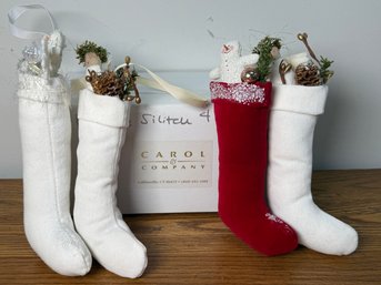 Set Of 4 Handmade Natalie Silitch Folk Art Christmas Stocking Ornaments