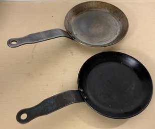 Pair Of Antique French Hand Forged Steel Frying Pans Skillets ~ Made In France ~