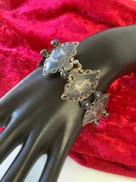 Vintage Siam Sterling Silver Niello Fan Bracelet #28