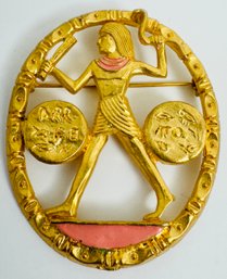 SIGNED JJ GOLD TONE EGYPTIAN REVIVAL BROOCH