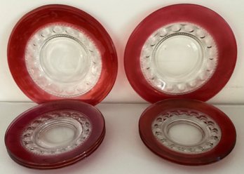 Seven Ruby Red And Clear Plates