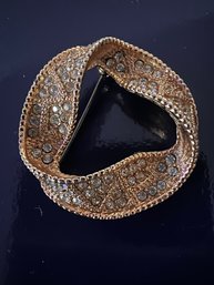 Vintage Gold Pave Ribbon Brooch Pin