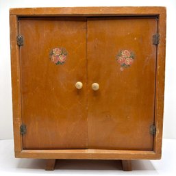 Vintage Solid Wood Miniature Closet Or Jewelry Chest With Hanging Bar