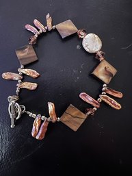 Chunky Abalone/mother Of Pearl/shell Charm Bracelet